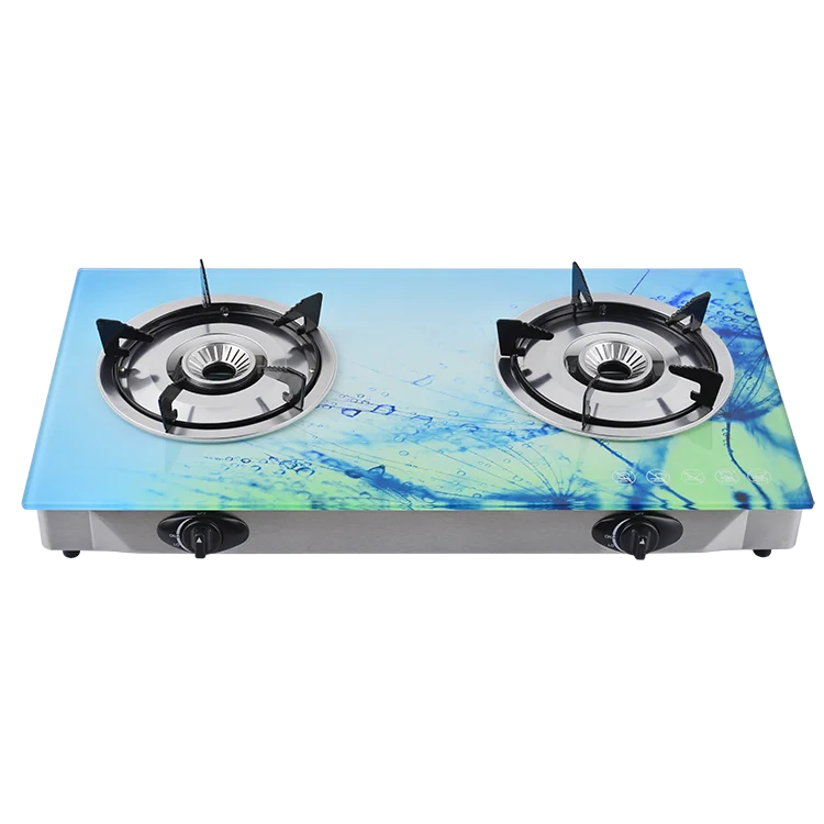 Factory direct dual burner grey tempered glass gas cooktop
