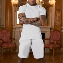 2022 new Customized logo man summer sports Casual drop-shoulder solid color t shirt and shorts sets mens 2 pieces shorts set