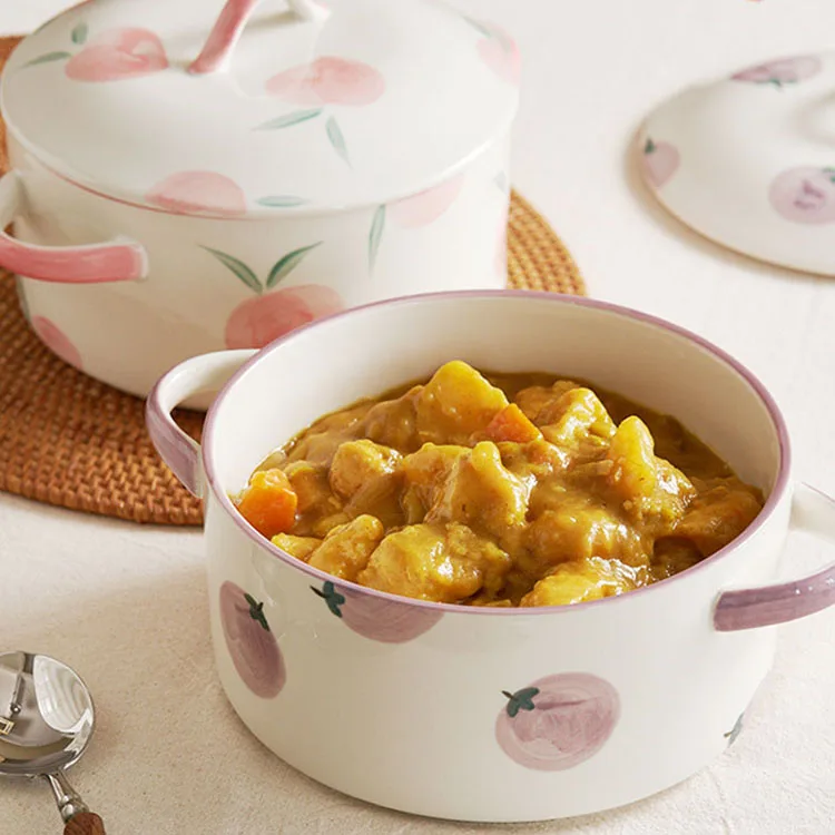 Cutelife Nordic White Fruit 1.5L Ceramic Bowl Kitchen Porcelain Soup Bowls Restaurant Decorative Dinnerware With Lid