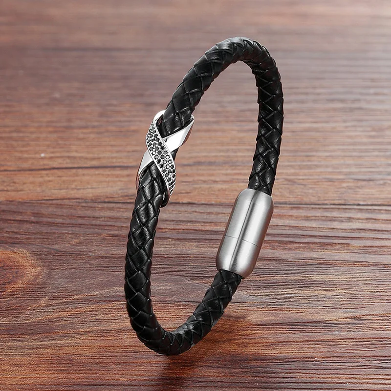 Men leather braided infinity bracelet magnetic clasps retro trend manufacturers wholesale hand jewelry Genuine Leather Bracelet