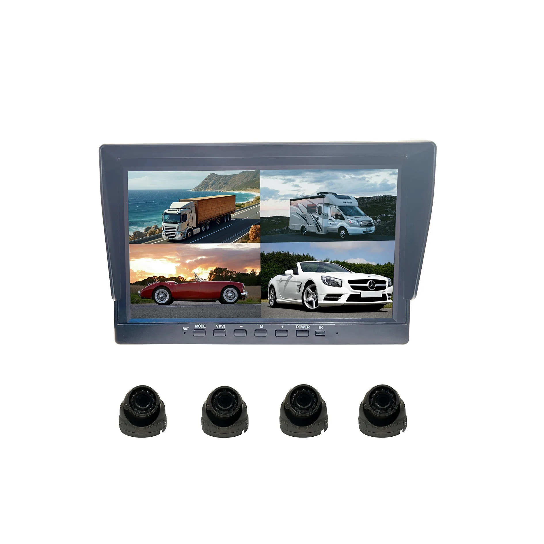 7 inch IPS HD split screen night vision backup in-cab dome camera system for school public travel buses