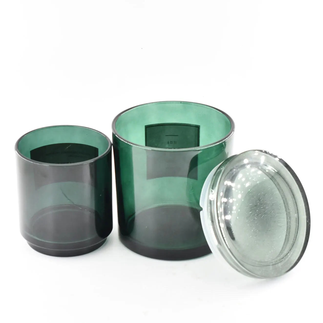 Private Label Large Recycled Translucent Luxury Empty Green Cylinder Glass Candle Jar Vessel from China