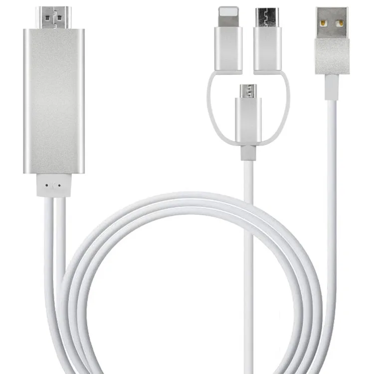 Universal 3 In 1 Tv Cable For Smart Mobile To Tv Projector Computer With Micro Typc-c 8 Pins Usb Hd Mirror Video Cables