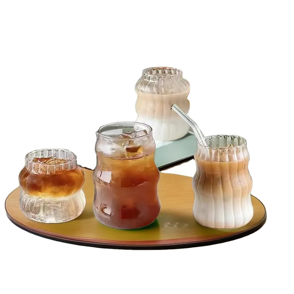 Vertical strip High borosilicate glass thread cup Modern Fashion large capacity Fruit Juice bubble tea glass ice coffee mug
