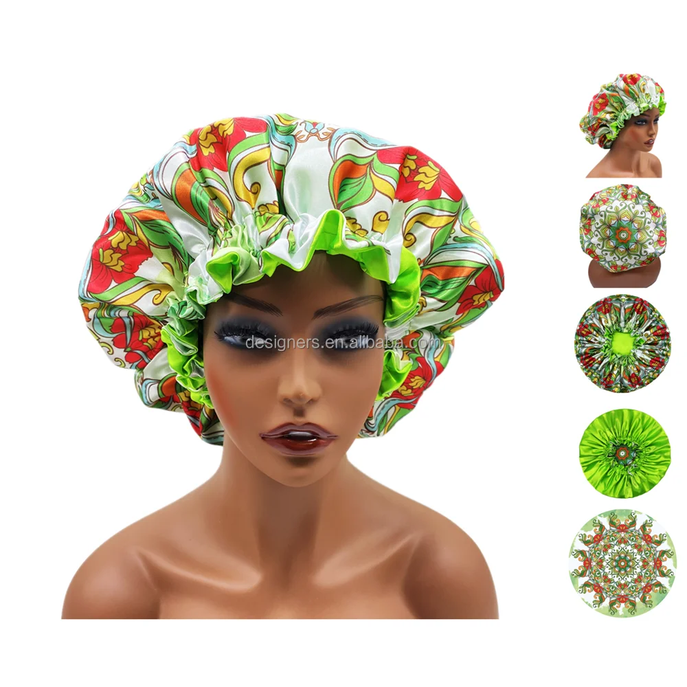 Wholesale Reversible double layer popular sleep cap Adjustable satin hair Drawstring jumbo bonnets for women