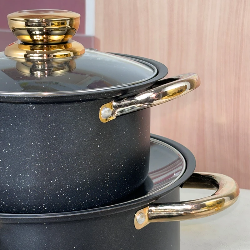 New kitchen stainless steel pot set cookware juego de ollas kitchenware set black soup pots and frying pans