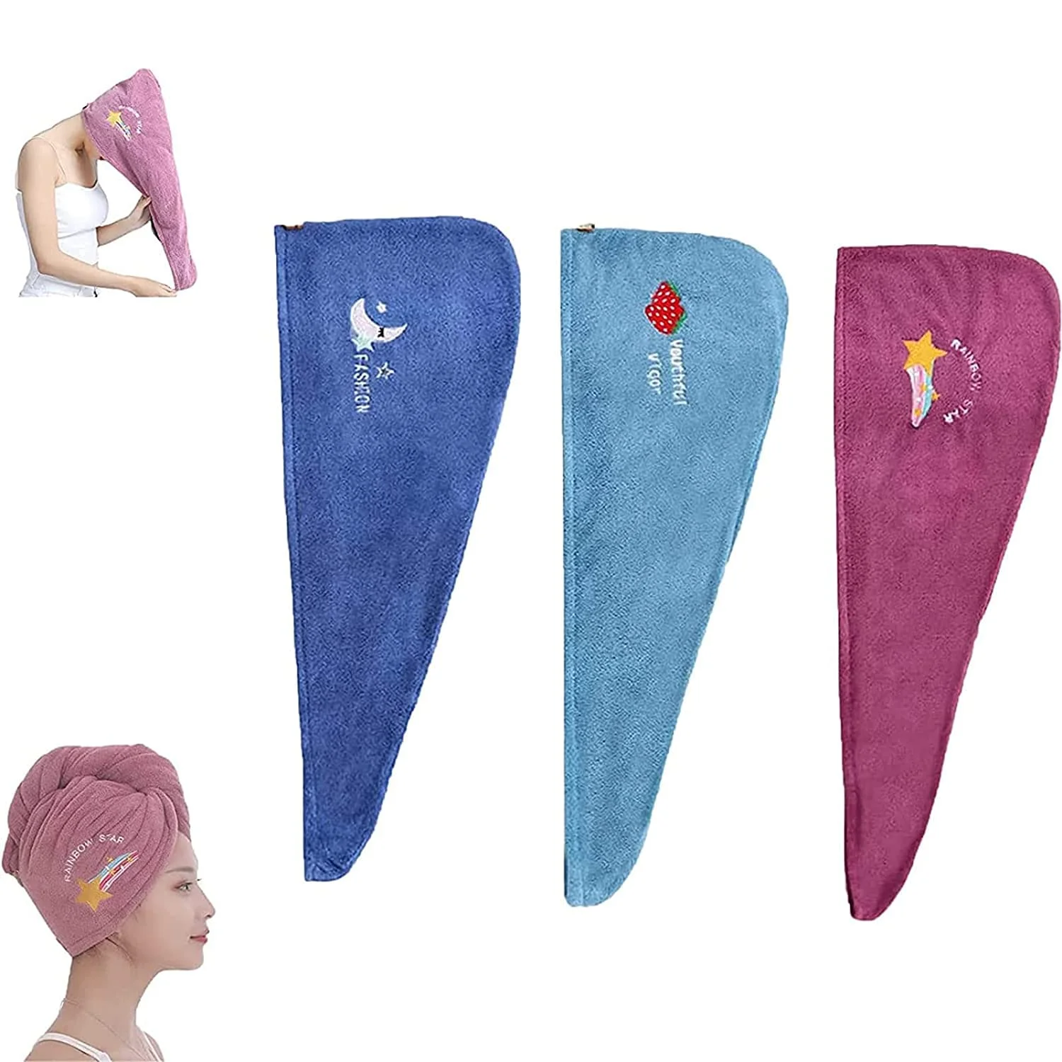 Custom Personalized SPA Women's Super Absorbent Quick Dry Soft Magic Turban Towel With Buttons Twist Wrap Microfiber Hair Towel