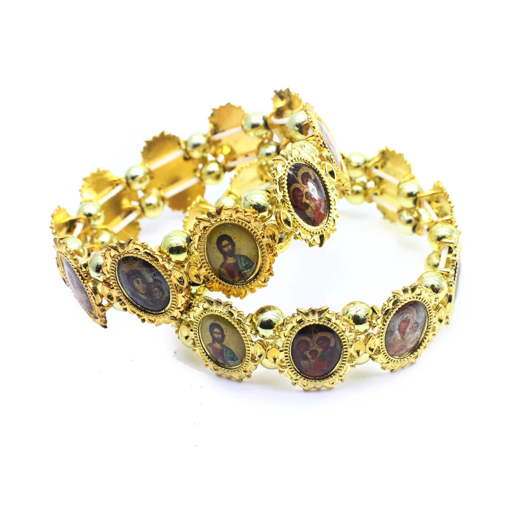 JC wholesale metal bracelet jewelry bracelet gold alloy beaded applique portrait hand jewelry elastic bracelet
