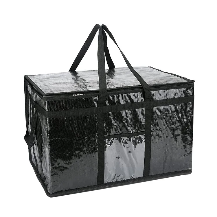 Extra large black pp woven waterproof lunch thermal bag insulated cooler