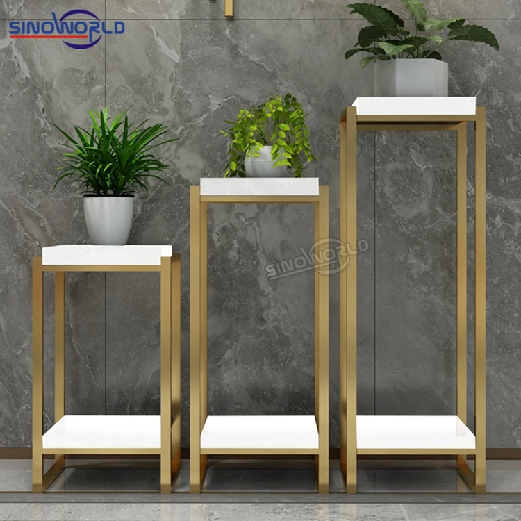 Luxury modern high quality high gloss Golden Flower Stand Living Room Corner Stainless Steel Plant Shelf Metal Potting Holder