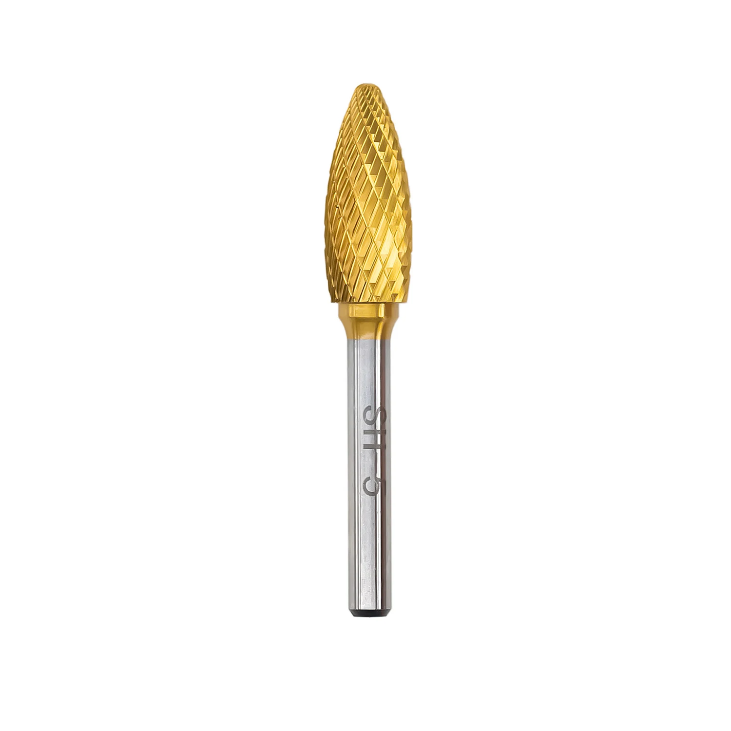 Hiizug SH-5 Titanium Coated Carbide Burrs 6.35mm 1/4 inch Shank Diameter Flame Shape Tungsten Carbide Rotary Files