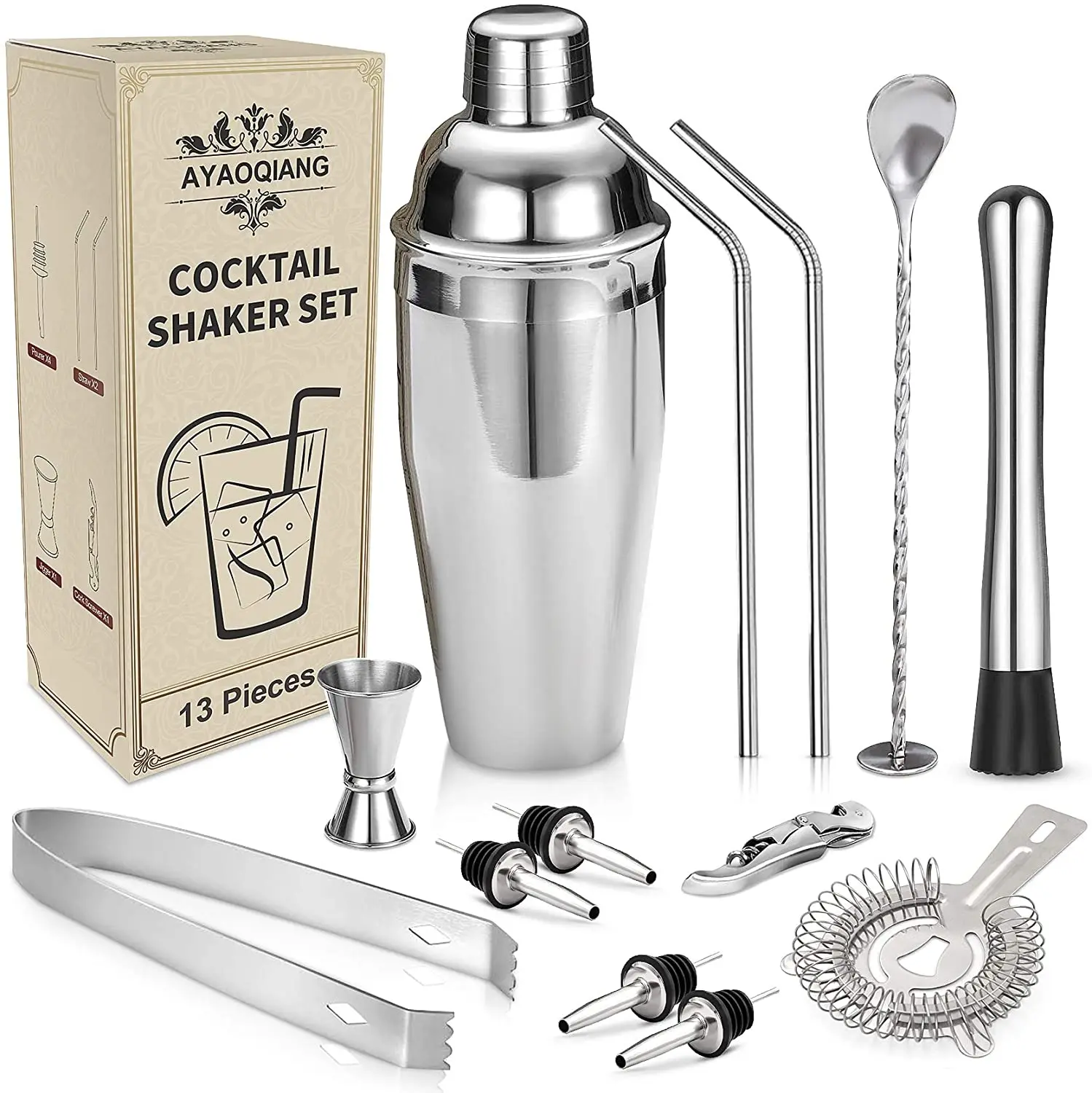 Wholesales Cocktail Shaker Set Stainless Steel 13 Piece Cocktail Bar Set Bar Accessories 750 ml Bar Accessories Tool in stock