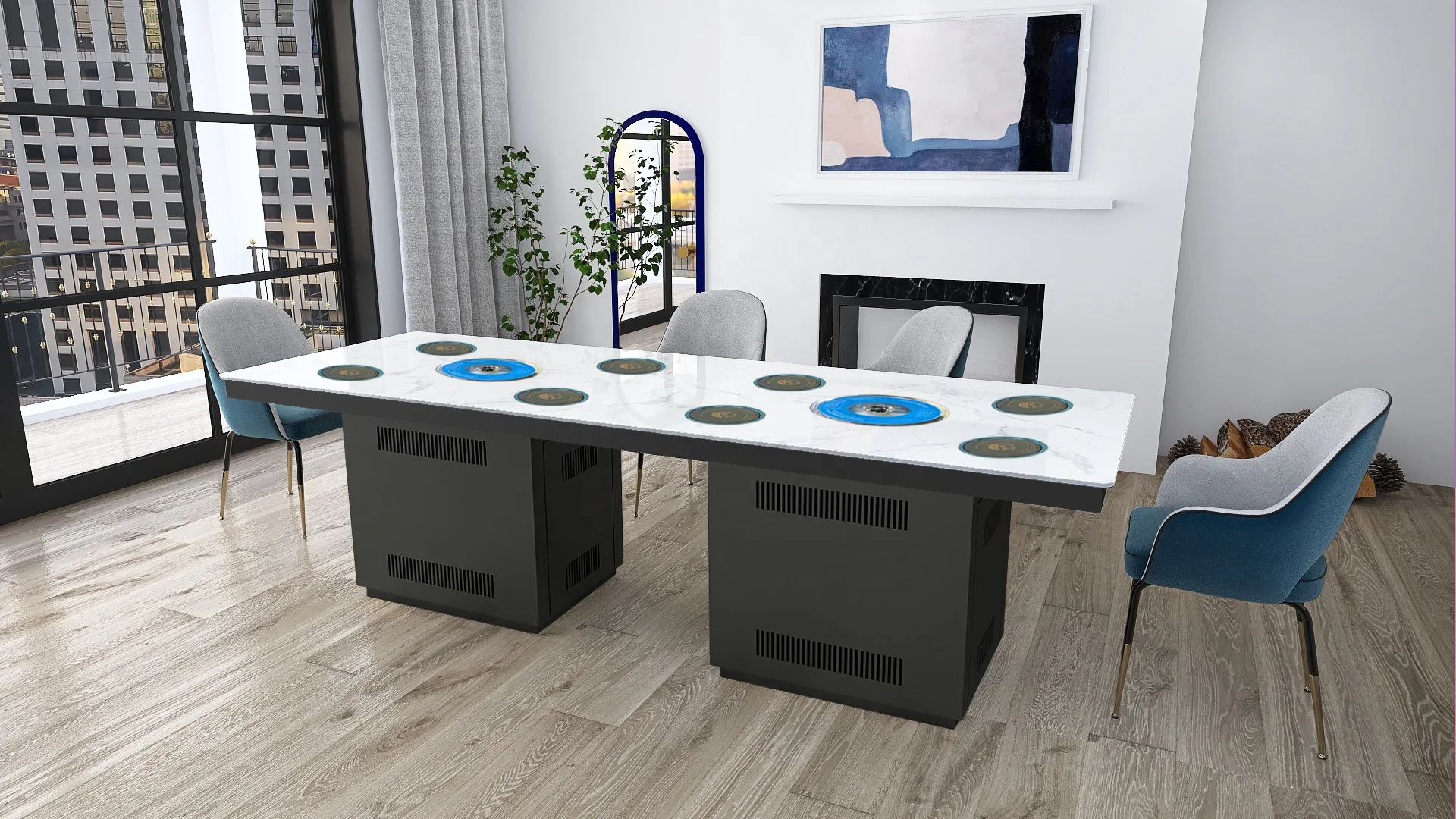 AOPA Hot pot table korean bbq grill table restaurant tables with bbq grill and hotpot