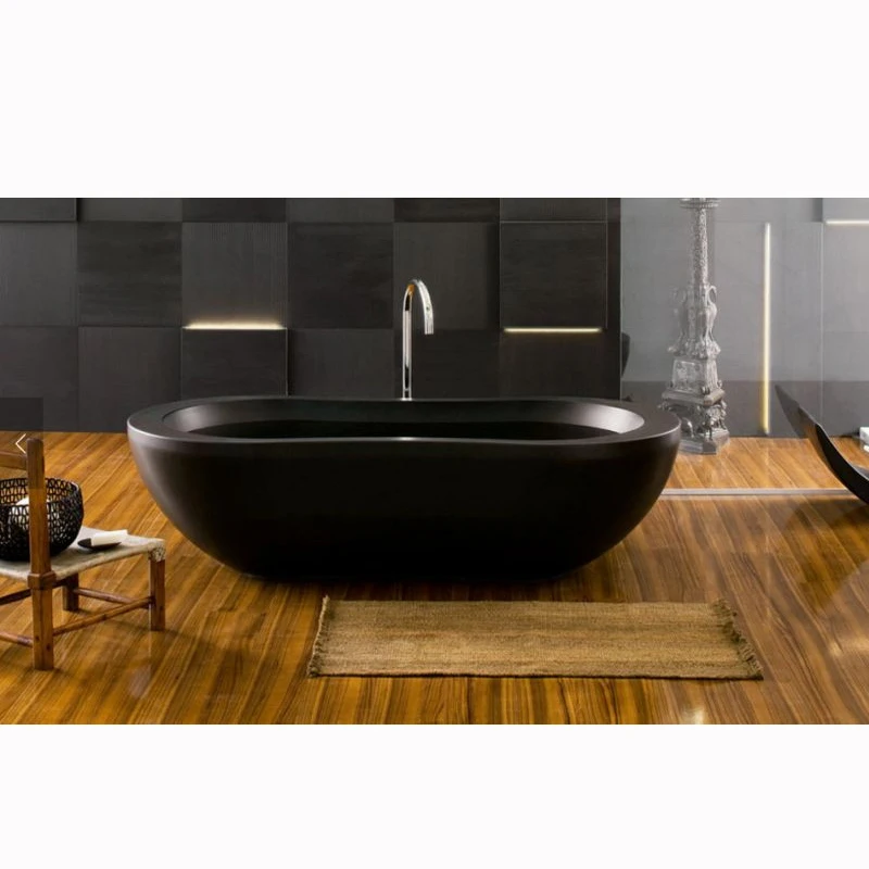 Luxury bathroom freestanding stone shangxi black granite bathtub