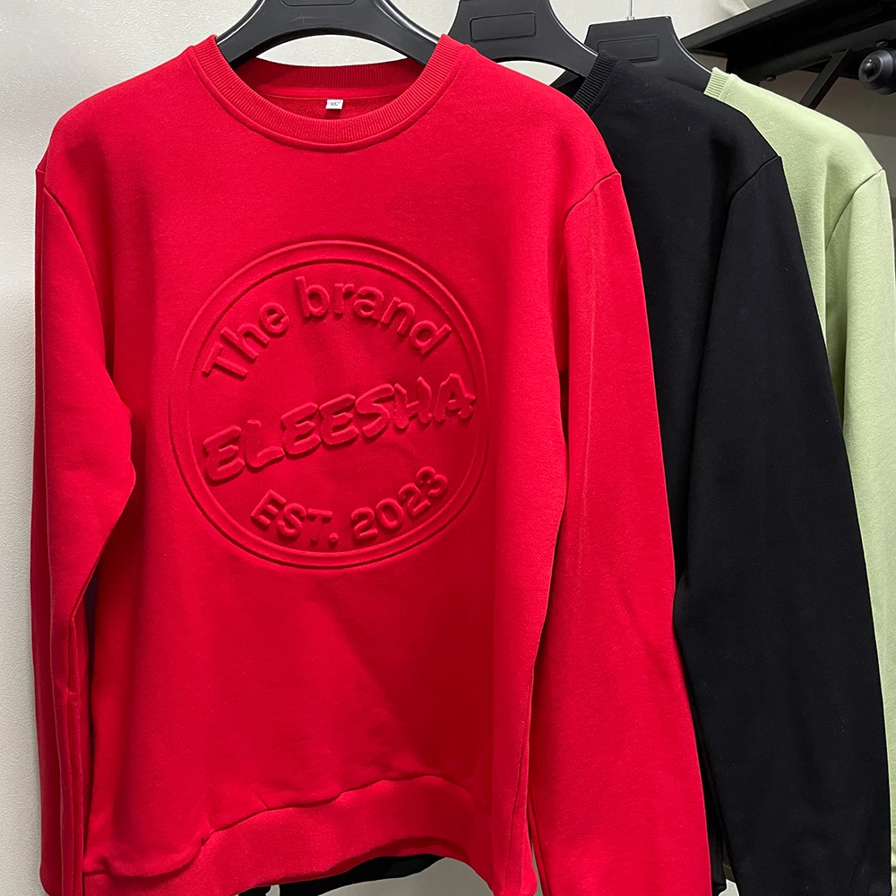 New Style Custom Logo 50 Pcs Men Heavyweight French Terry Sweatshirt 3D Embossed Hoodie Crewneck Embossed Designer Sweatshirt