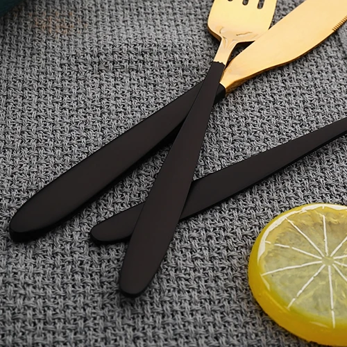 304 High Quality Handle Cutlaries Flatware Set 4pcs Black And Gold Cutlery
