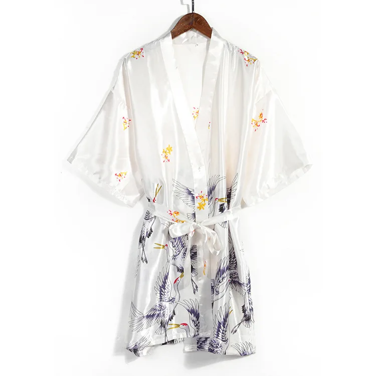 Crane Nightgown Plus Size Dressing Simulation Silk Satin Bathrobe Homewear For Women Pajamas