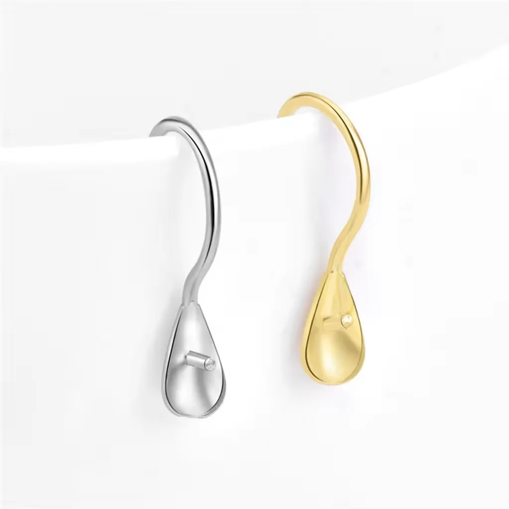 Wholesale 925 Sterling Silver Earrings Gold Plated U-shape Pearl Empty Tray Ear Hook for DIY Women Earring Jewelry Accessories