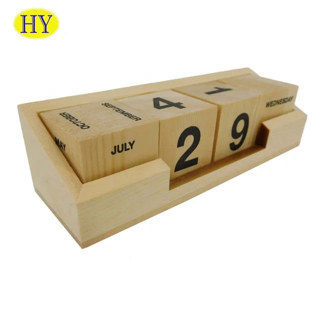 Vintage Wooden desktop perpetual wooden block calendar Day Countdown Calendar Perpetual Date Desk wood Calendar Blocks
