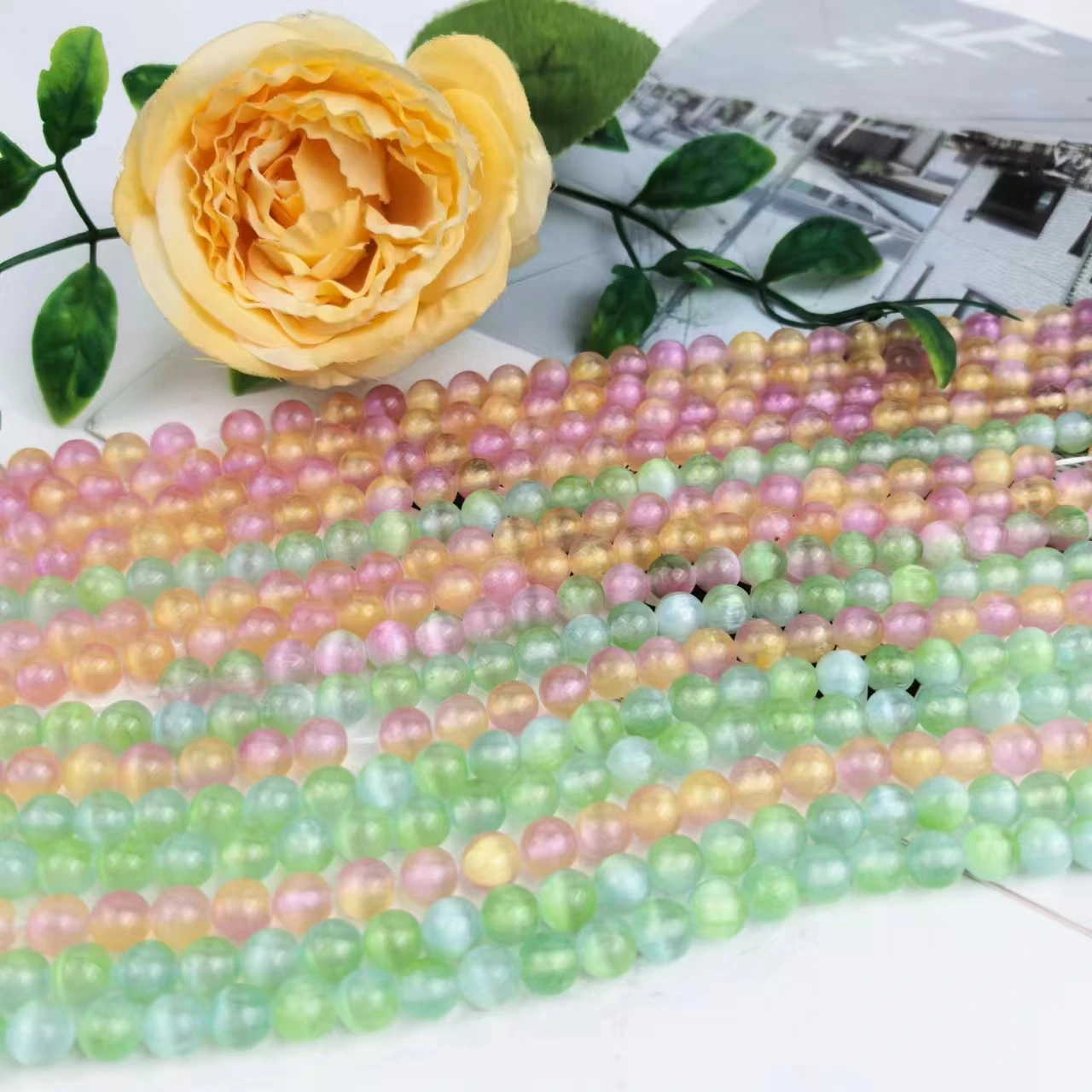 Hoe Sale Crystal Loose Stones Hand Make Rainbow Selenite Beads For Jewelry Decoration