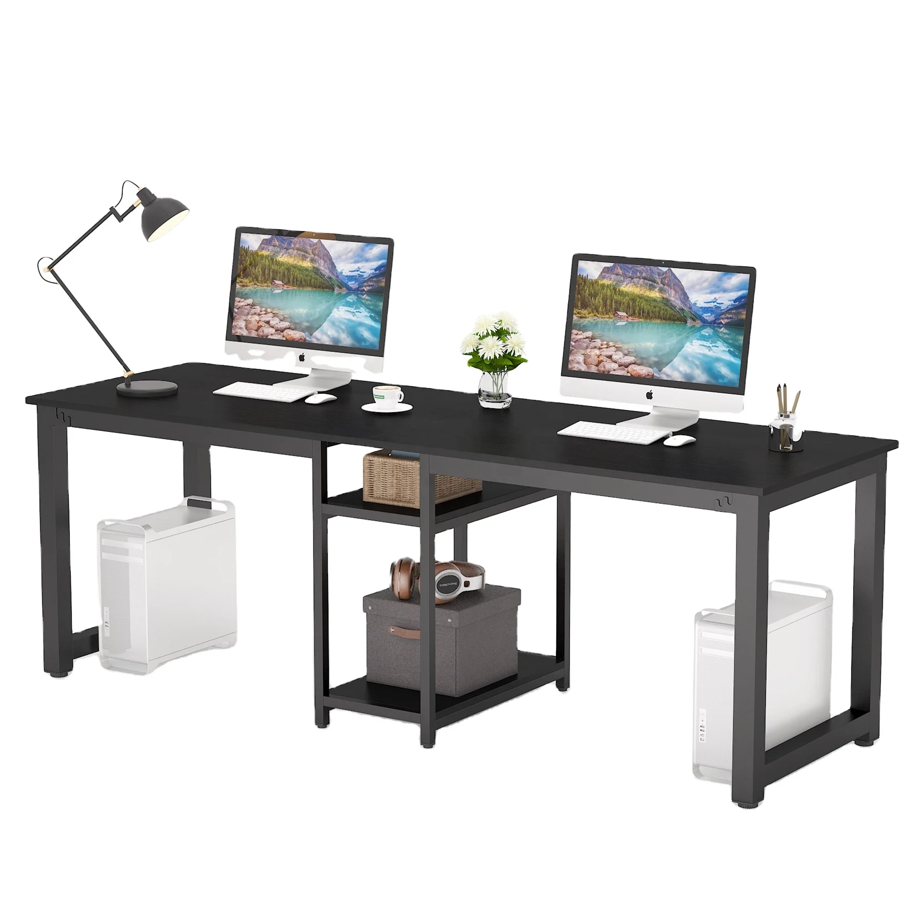 Factory Wholesale Two Person Black Computer Desk Extra Long Large Desktop Modern Studying Writing Table for Home Office