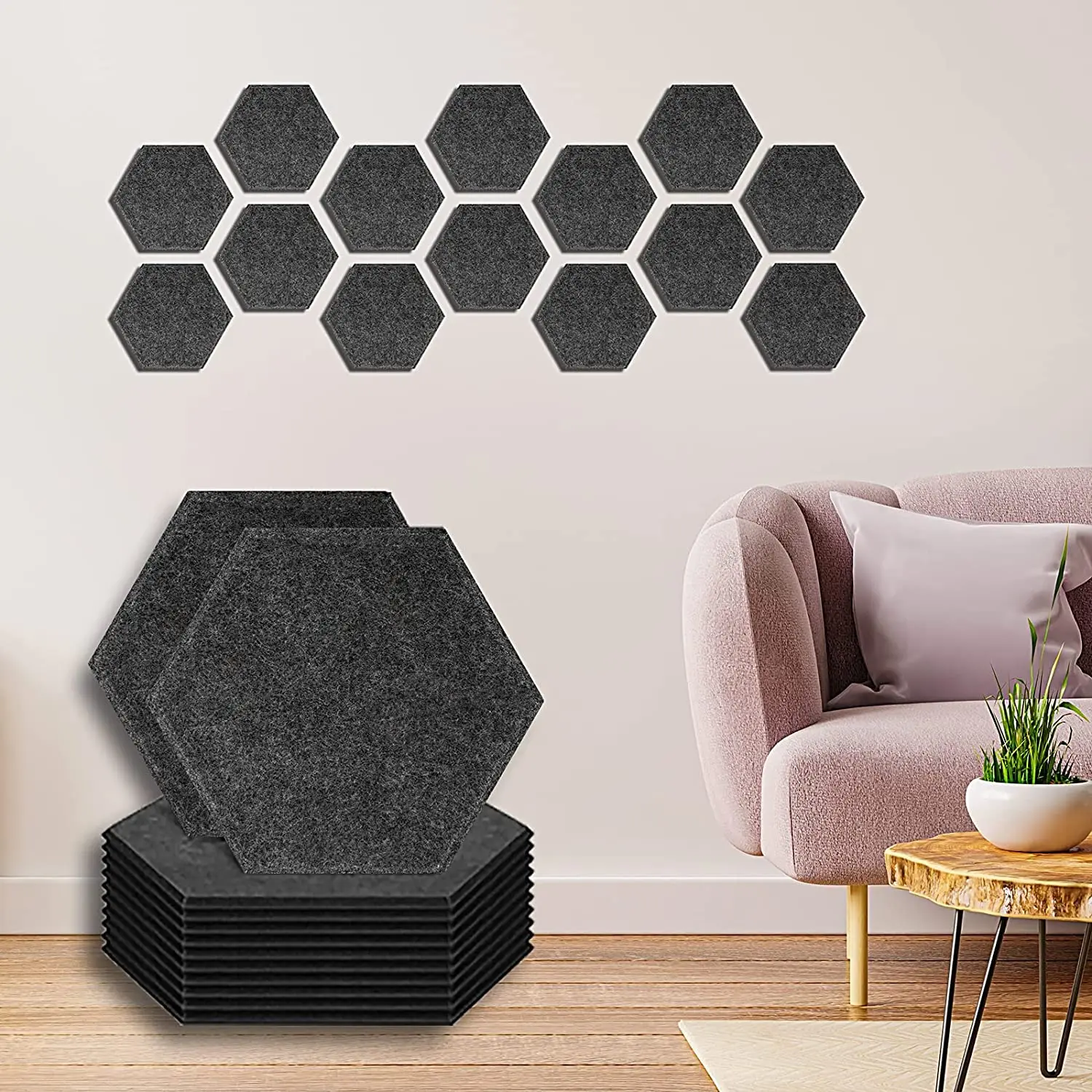 Hexagon Acoustic Panels Art Decor Sound Proof Padding Sound Dampening Panel Acoustic Foam Wall Tiles