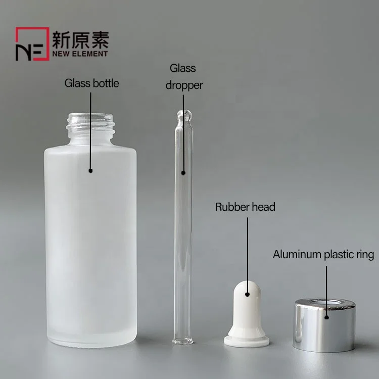cylinder round 20ml 30ml 40ml 50ml 60ml 80ml frosted skincare hair growth oil bottle with silver white dropper