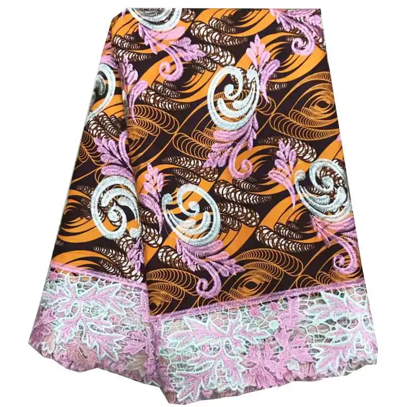 100% cotton wax fabric mixing embroidery lace fabric fashion african wax lace cloth 6 yards for women party