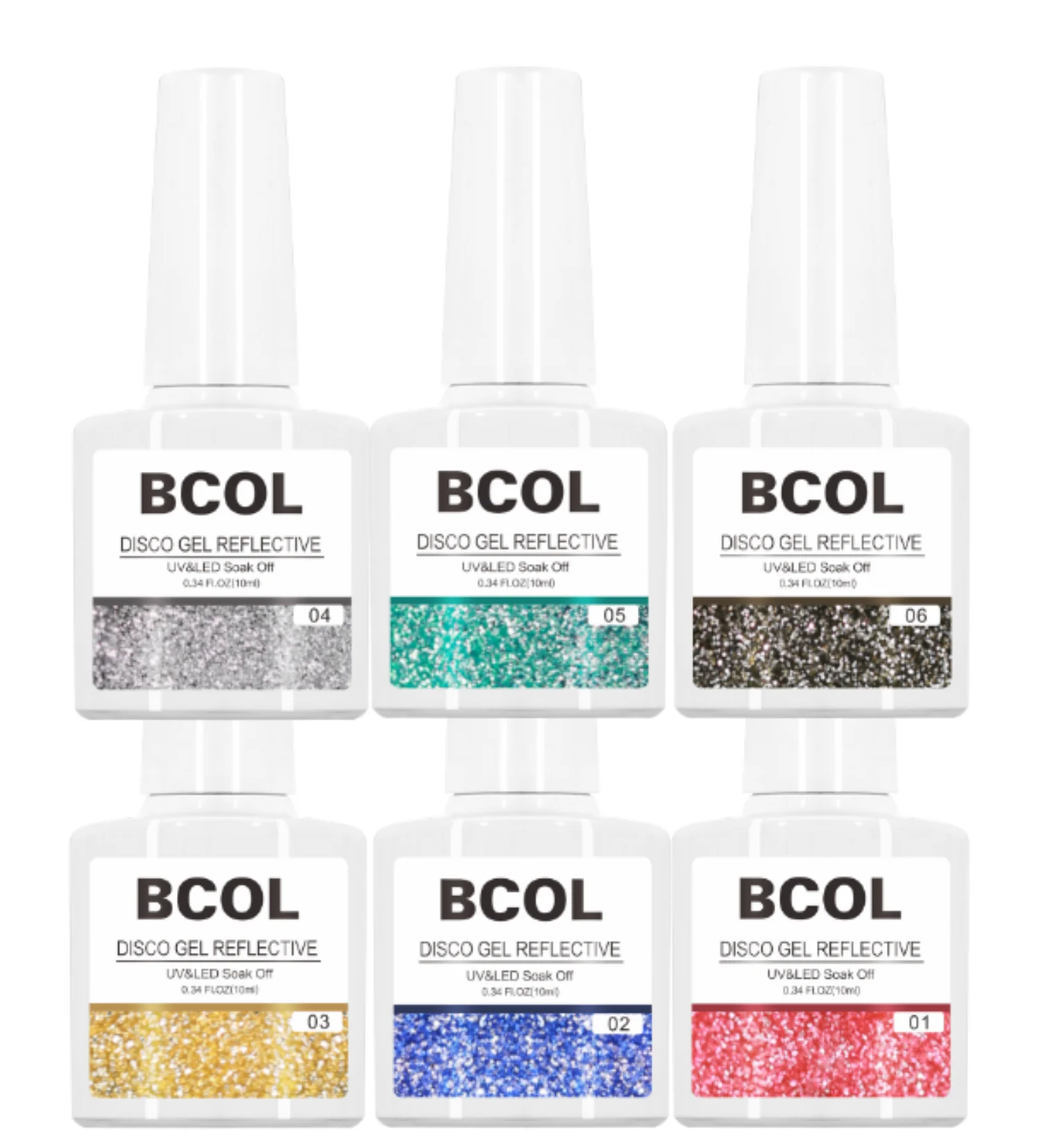 BCOL DISCO Reflective Semi Permanent Gel Nail Art Polish Starter Kit Soak Off UV LED Custom Private Label 6Color Cruelty Free
