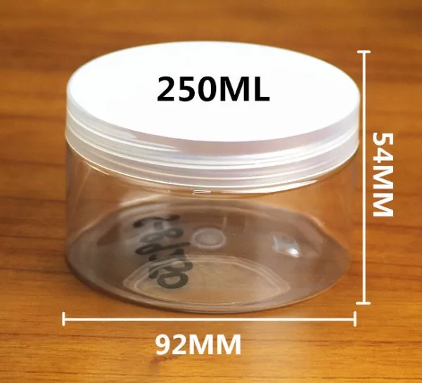200ml 250ml/8oz plastic round clear pet jar with plastic pp screw lid/white EPE inserts