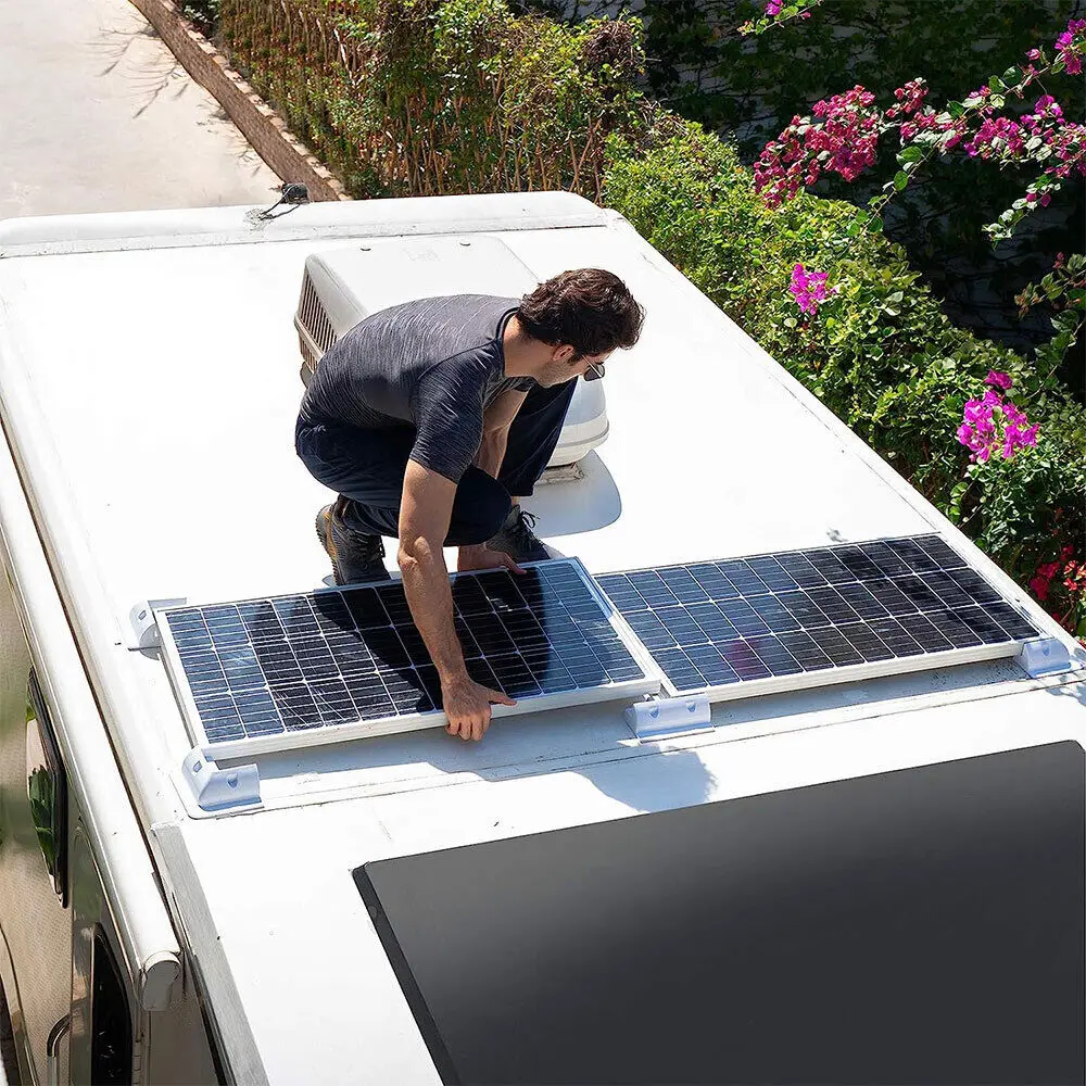 7 PCS Easy Installation Movable Black White ABS Plastic Solar Panel Mounting Support Kit Drill-Free Corner Brackets For Rv