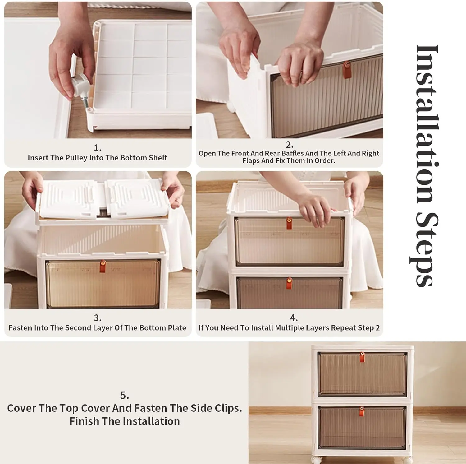 Collapsible Storage Bins with Lids- 36QT Folding Storage box with Wheels Clear Stackable Plastic Containers  Closets Organizer