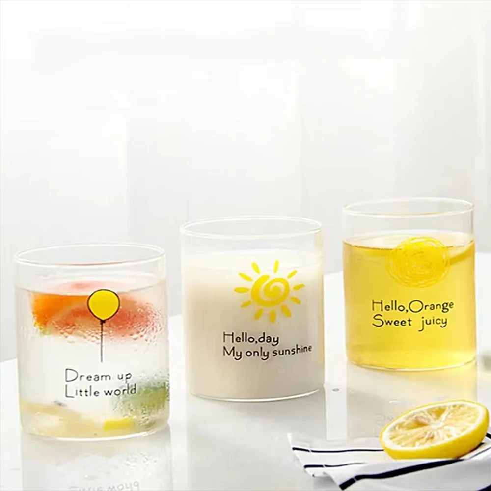 Heat Resistant Round Glass Coffee Cup Letter Glass Cup For Juice Tea Cup Personalized Mug