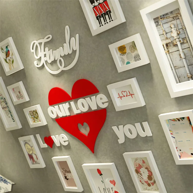 Item 2607 Family Love Home Picture Wood Wall Art 16 Pieces Creative Solid Wood Picture Wall Frame Decoration Sets