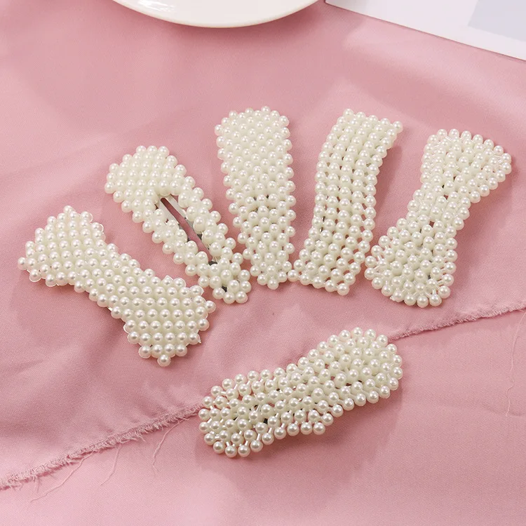 Wholesale 2020 New Fashion Pearl Hair Ornament One Character Hair Clip Banger Clip BB Hair Clip
