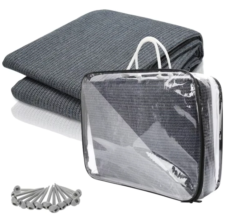 Awning Carpet HDPE Outdoor RV Rug Blue-Grey Waterproof Camping Rugs with Eyelets/Carry Bag/Nails