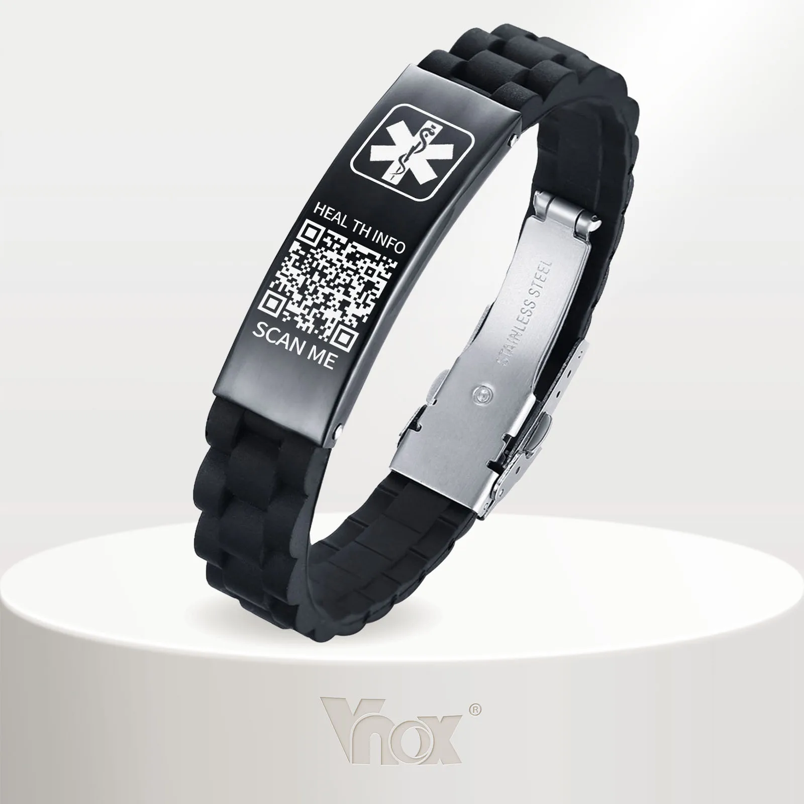 Vnox Free Engraving Women Men Bracelet Silicone Wristband, Personalized Code Silicone Wristbands Medical Alert ID Bracelet