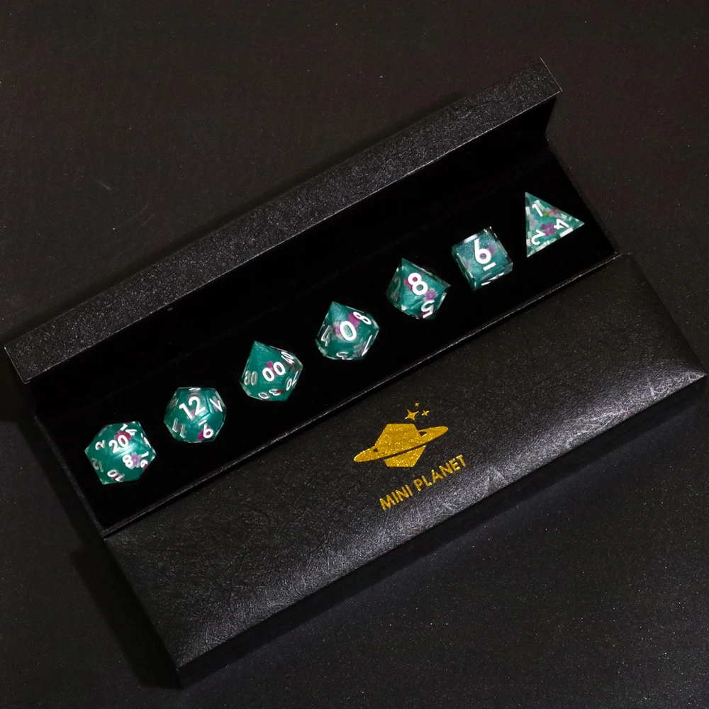 MINI PLANET Polyhedral Resin Dice Set Flower Stickers DND Dice For RPG Dragon and Dungeon Desktop Games Sharp Dice Custom D20