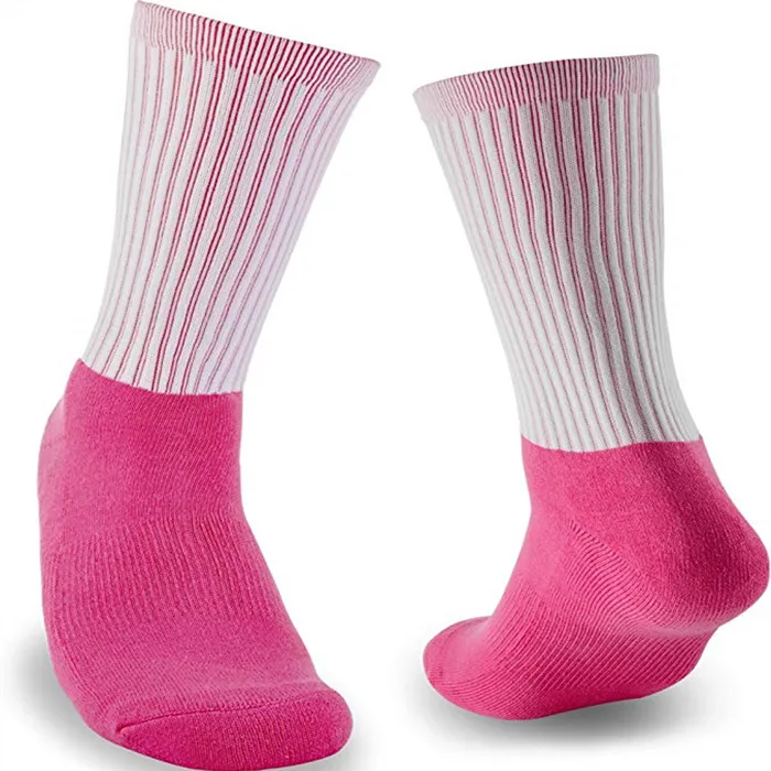 
China Socks Factory Adults Color Bottom Polyester Crew Socks, Black Grin Through Polyester Blank Socks For Dye Print 