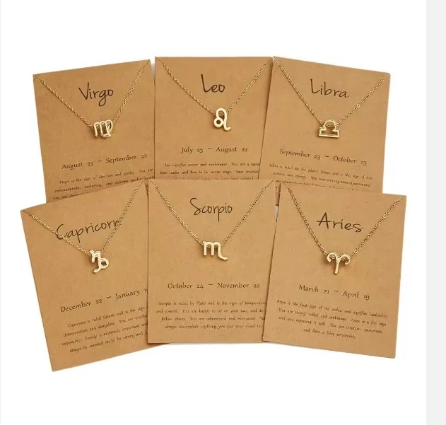 Fashion the Zodiac Sign Pendants 18k Gold Plated Twelve Constellations Astrology Necklaces with card for Women and Men Gifts