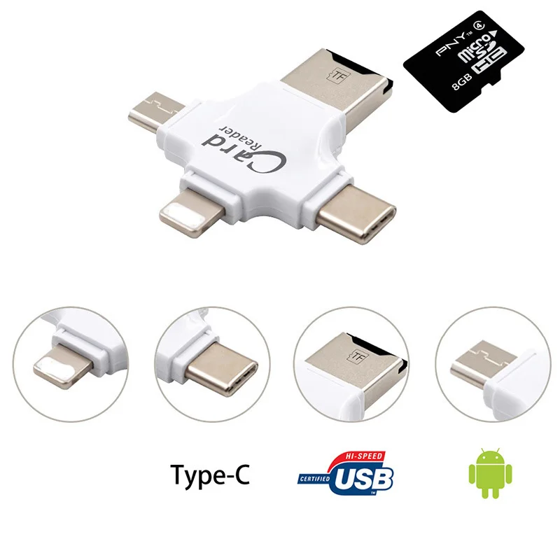  4 в 1 крестообразное очертание Type-C Micro USB адаптер OTG кард-ридер для смартфонов ноутбуков и настольных