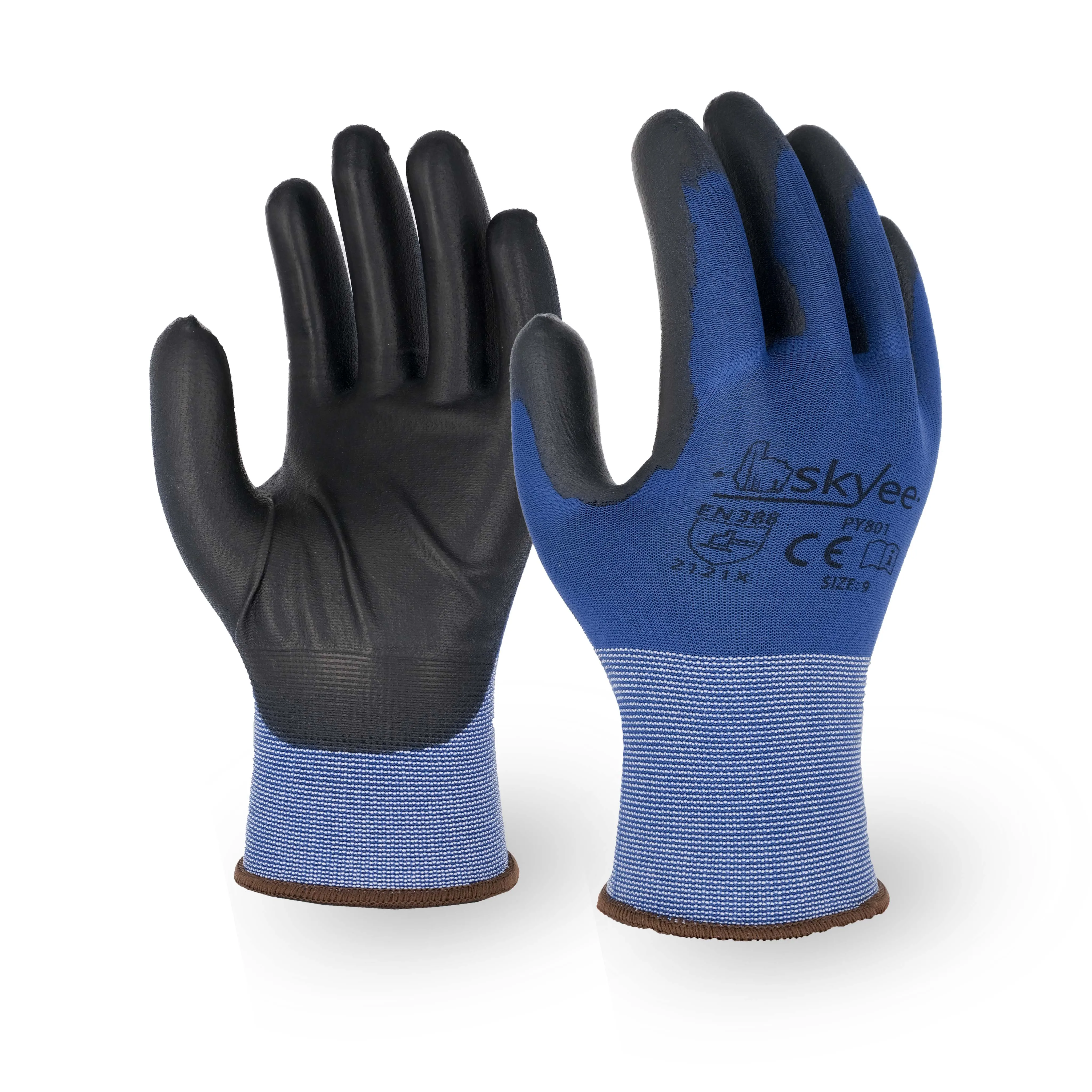 SKYEE individual pack ultra thin pu coated 18g no slip anti cut work protection industrial gloves for gardening workers