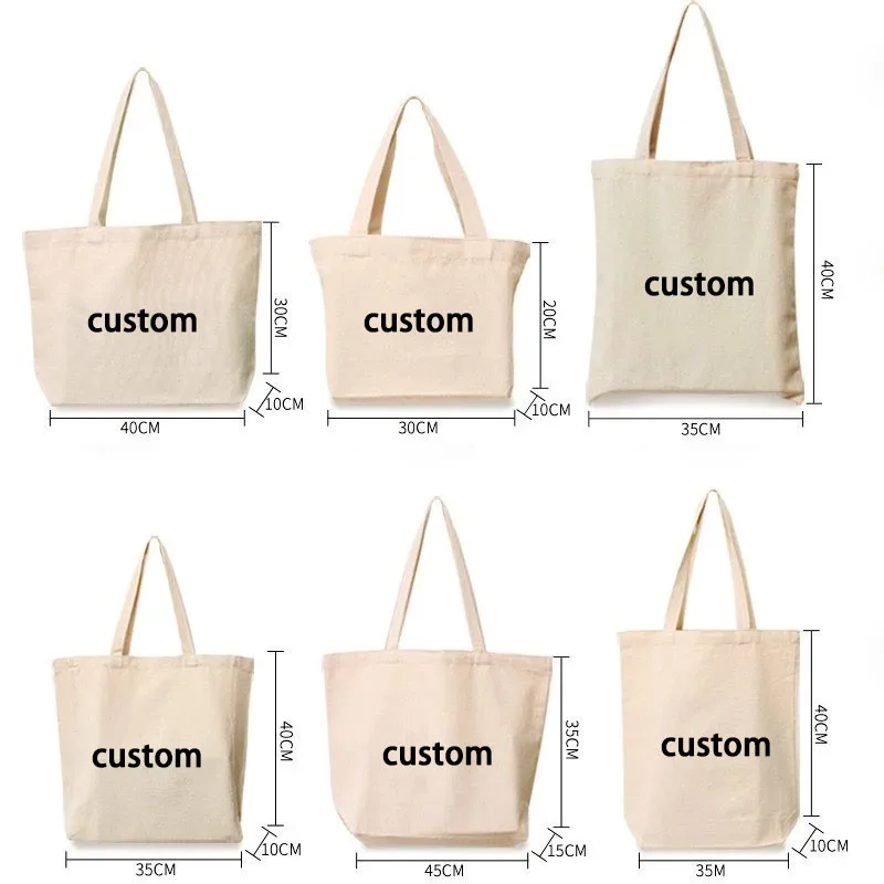 Factory sale custom logo size printed eco friendly recyclable reusable large capacity cotton canvas grocery shopping bags