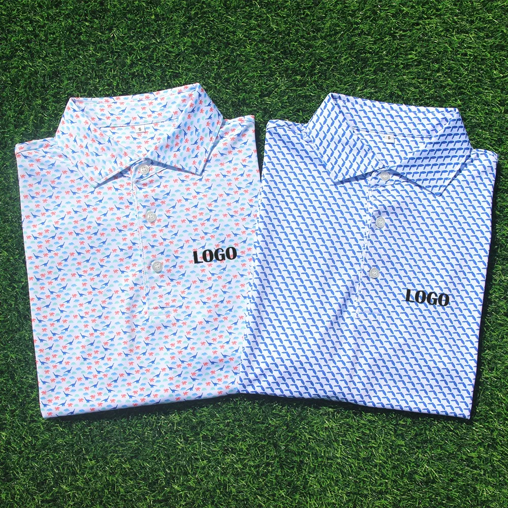 2024 Custom High Quality Stiff Collar Golf Tee Shirts Funny Pattern Polyester Spandex Quick Dry Man Golf Polo T-shirt Shirts