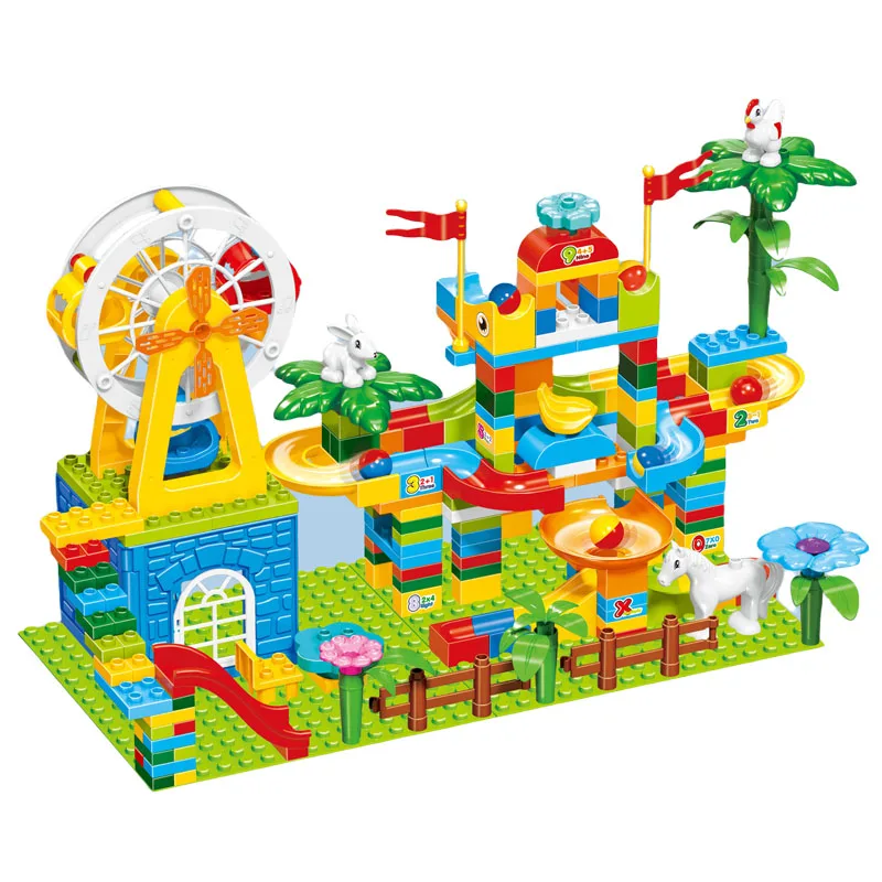 255PCS DIY Ball Slide Building Block Ferris Wheel Zoo Track Ball Toy Amusement Park Design Kids Blocks toys