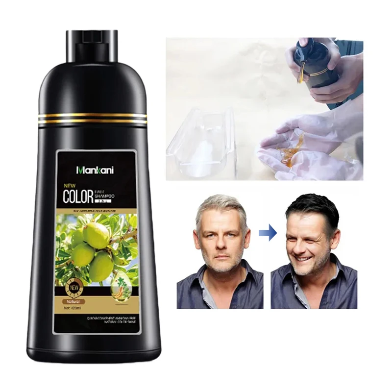 OEM 500ml Herbal Organic Non Allergic Color Hair Dye Shampoo Fast Grey Hair Cover Black Hair Shampoo