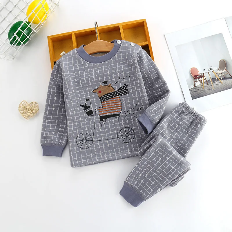 
Autumn/Winter Children Cotton Retro Super Soft Underwear Set Children Plus Plush And Thickened Hot Style Cartoon Set 
