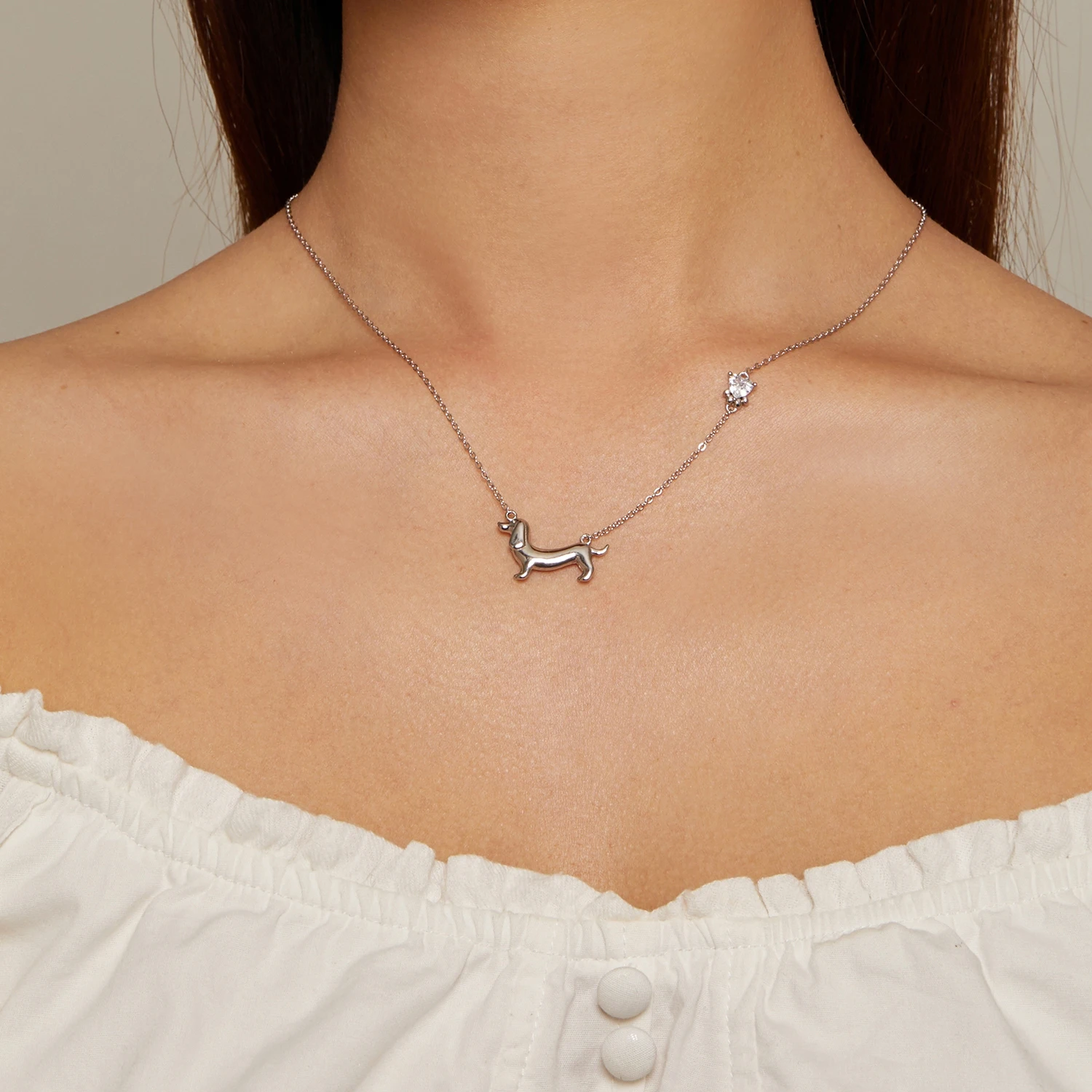 s925 Silver Dachshund Necklace Simple Design Animal Puppy Clavicle Chain Jewelry bracelet jewelry set
