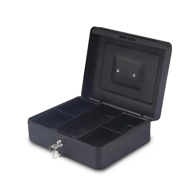 25cm Medium Size Metal Cash & Money Organizer Cosmetology Storage with Removable Tray for Savings & Safe Box for Coins & Bills