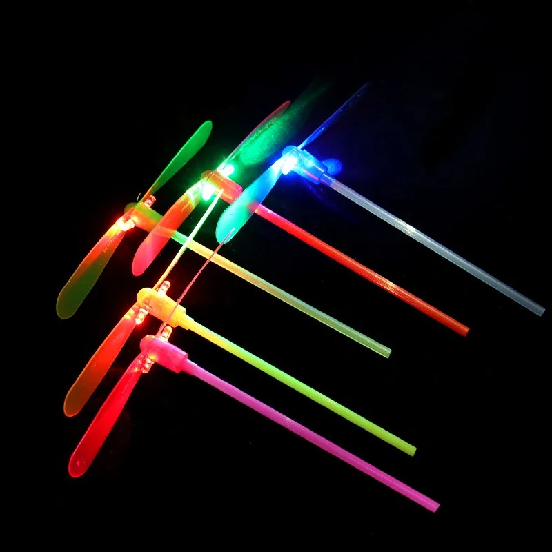 2023 Promotion Kids Stress Relief Adult Flying toys Fidget Portable Colorful Plastic Led Light Up Mini Toy Bamboo Dragonfly